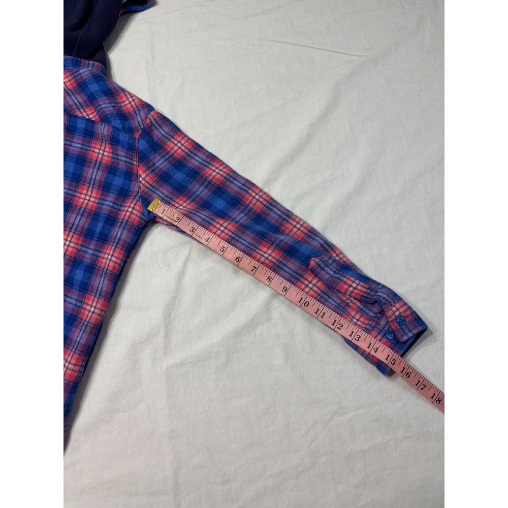 LL Bean Girls Blue Pink Plaid Flannel Fleece Lined Hooded Shirt M 10-12 - Picture 6 of 6